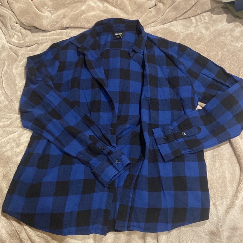 F21 flannel royal blue shirt sz L men